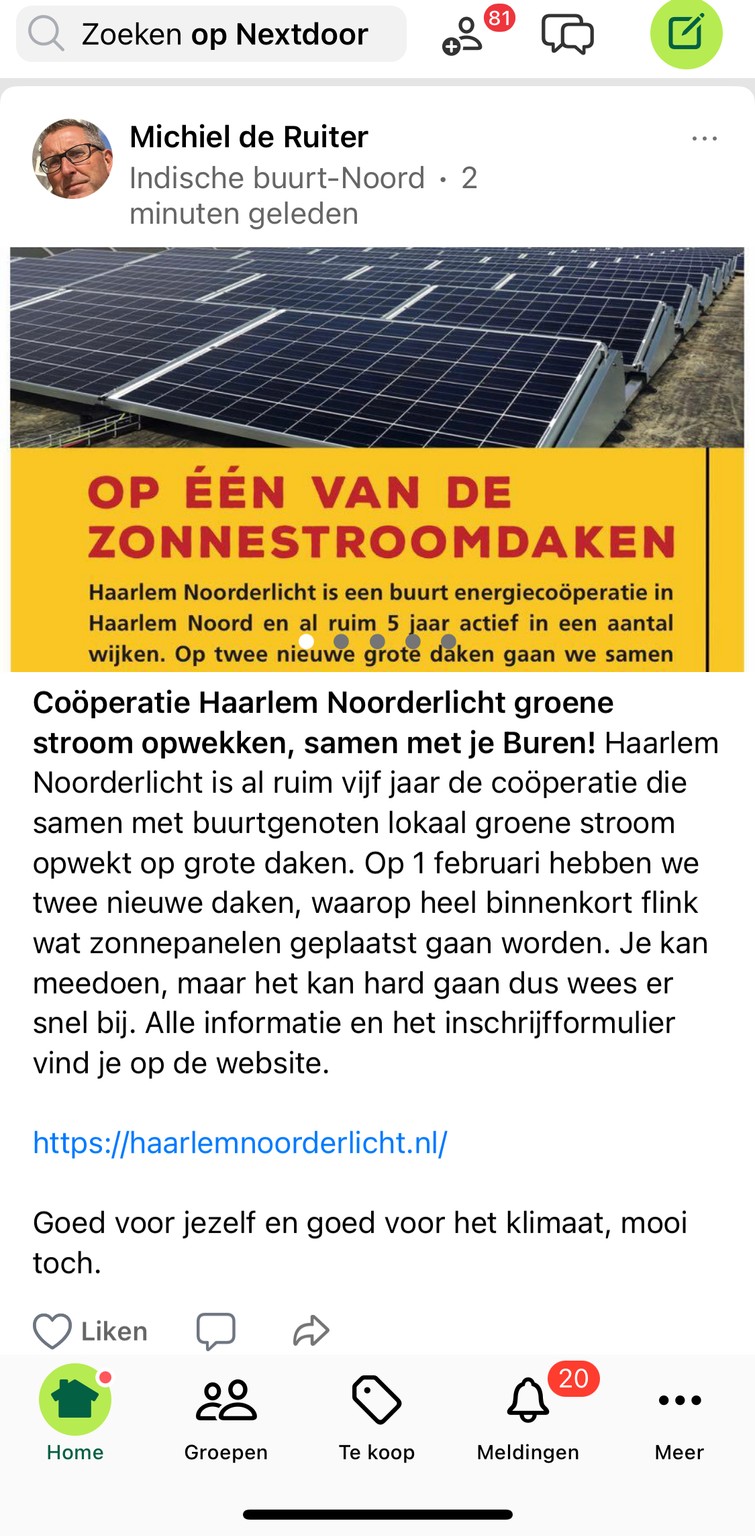 Zonnestroomdelen Buurt Coöperatie Haarlem Noorderlicht